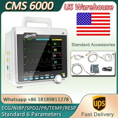 USA Stock CMS6000 ICU Patient Monitor 8'' Screen 6-Parameter Vital Sign Monitor
