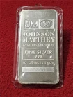 VINTAGE JOHNSON MATTHEY 10 TROY OZ 999.0 FINE SILVER INGOT  PLAIN BACK #T3527