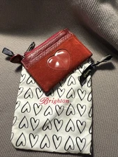 Brighton Red Suede / Leather Heart Change Coin Purse Card Holder VTG Pouch