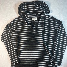 American Eagle Outfitters V Neck Hoodie Sweatshirt Women's S/P Charcoal White