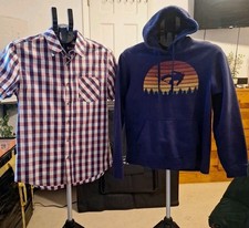 Lot Of 2 Fan Favorite Boys Blue Hoodie & 21 Men American Navy-Pink Striped Shirt