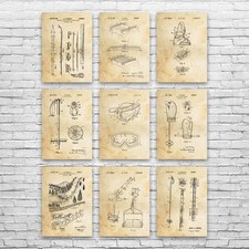 Skiing Patent Wall Art Set of 9 Poster, Canvas or Framed Winter Decor Skiing Art