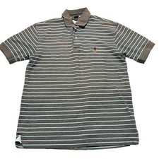 Tommy Hilfiger Polo Shirt Men M Gray Blue Striped Short Sleeves 100 Cotton FLAW