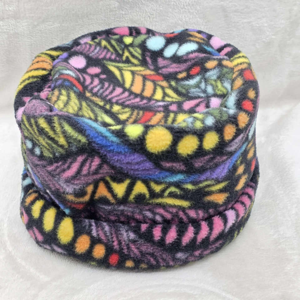 Rainbow Abstract Fleece Hat Beanie Fitted Black Multicolor Cuffed Warm Mens - Image 2 of 4