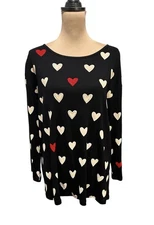 Jess & Jane Womens Black & Colorful Heart Rhinestone Top 3/4 Sleeve Made in USA