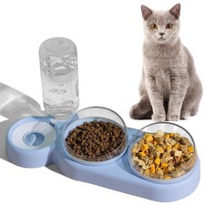 Cat Bowls Set  3 in 1 15 Tilt Water Feeder Double Food BLUE