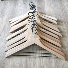 Wooden Clothes Hanger Lot Of 16  Black Wire Top 17.5"