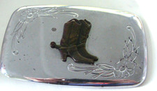 VTG Cowboy Boots Belt Buckle Fancy Silverone/Antique Goldtone Western 3x2"