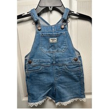 OshKosh Bgosh Girls Blue Denim Lace Trim Shortalls Overalls 4T OSH11771 AD