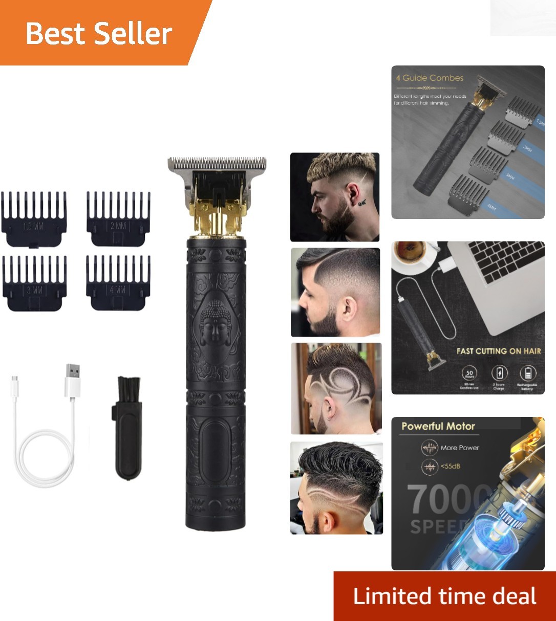 Professional Rechargeable Hair Trimmer - Ultimate Cordless Grooming Set for Men