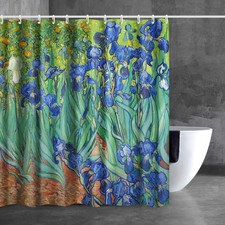 Artsy Bathroom Shower Curtain Set w/Hooks, Irises by Vincent Van Gogh 72"L 72"H
