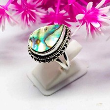 Natural Abalone Shell Gemstone Handmade Ring,925 Sterling Silver Wedding Ring