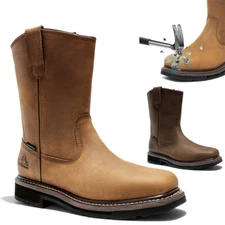 Men's Steel Toe Boots Waterproof Western Cowboy Pull On Work Wellington Boots