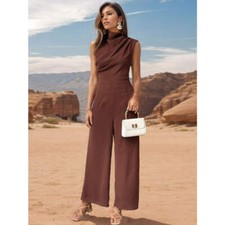 Ruched Mock Neck Sleeveless Jumpsuit