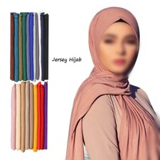 Women's Muslim Stretch Jersey Hijab Scarf Solid color Shawls Scarves Long Turban
