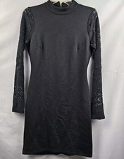 Lulus Lace Up Your Sleeve Geometric Mesh Long Sleeve Bodycon Dress  Small Black