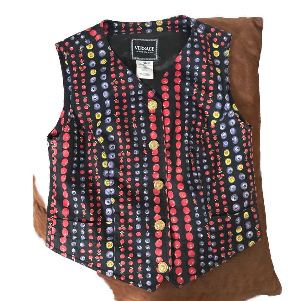 VERSACE JEANS COUTURE Chaleco Mujer Algodón Estampado Fruta Talla X Grande Año 1995 Foto 2 de 4