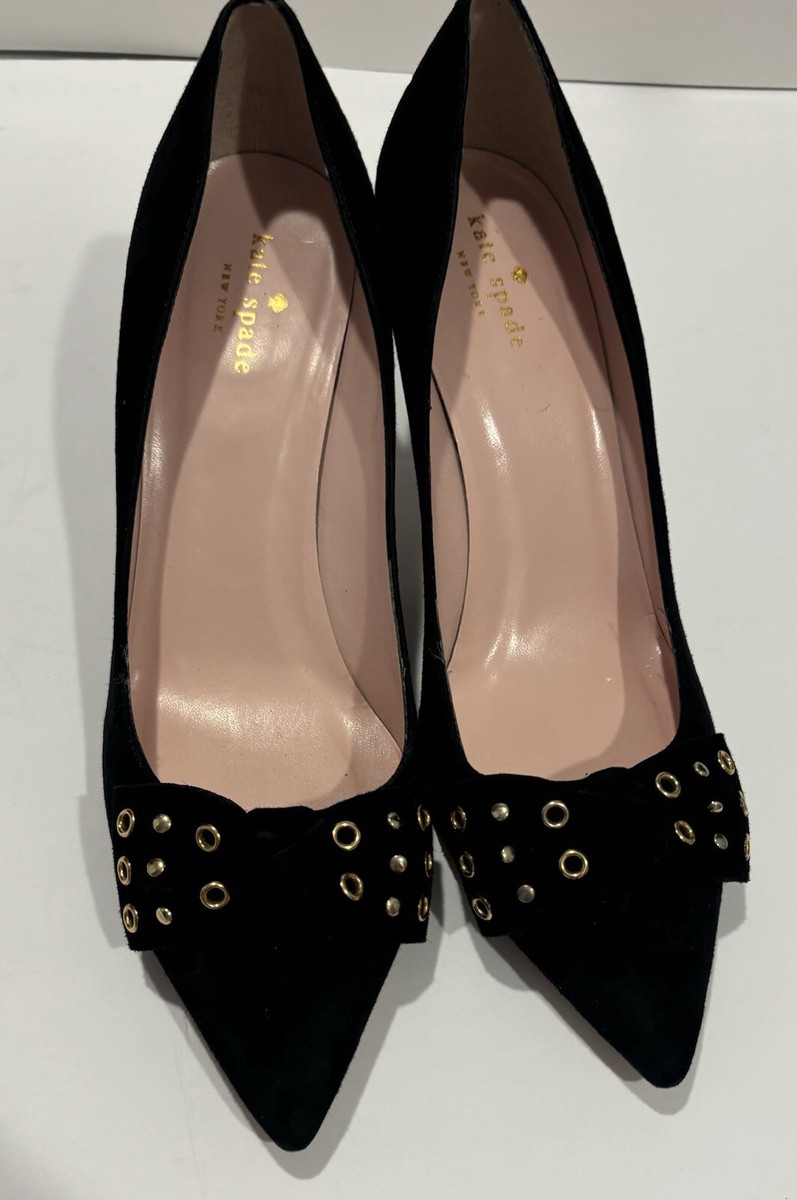 Kate Spade Suede Pumps With Bow And Gold Accents Size 10 B | eBay
