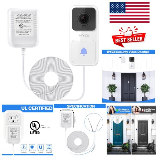 UL Certified 24V C Wire Power Adapter for Wyze Video Doorbell Easy