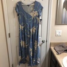 Chaps Floral Tropical Print Cap Sleeved V-Neck Maxi Dress Size Large NWT