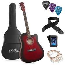 Ashthorpe 41-Inch Beginner Acoustic Guitar Starter Package Red 6 Pre-Installed
