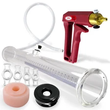 LeLuv Penis Pump Red MAXI Double-Ended 16 Inch 2 Donuts, 2 TPR Seals & 8 Rings