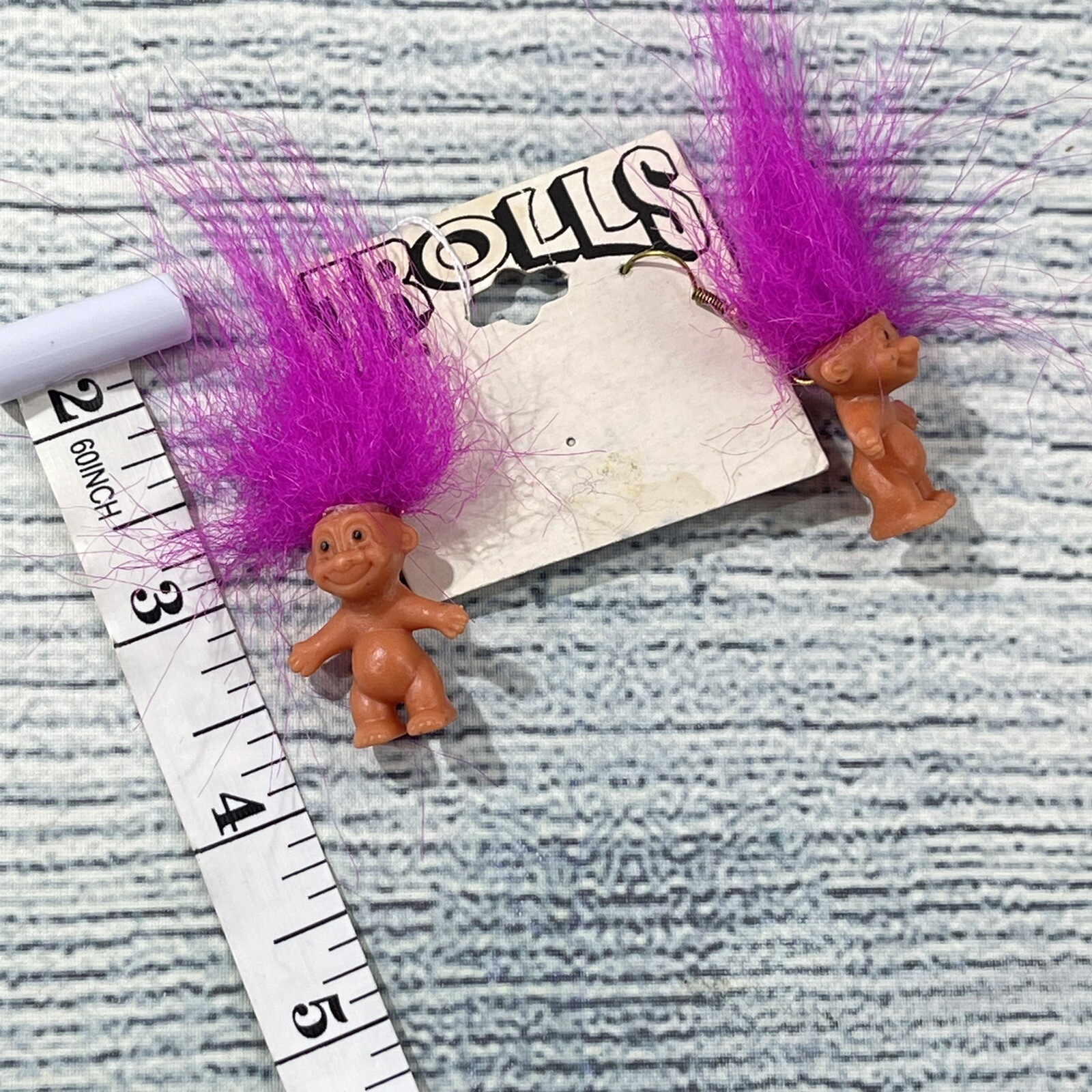 Vintage 90’s Trolls Dolls Magenta Pink Hair Earri… - image 10