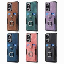 Cell Phones Case Leisure Ring Bracket Credit Card Holder PU Leather Back
