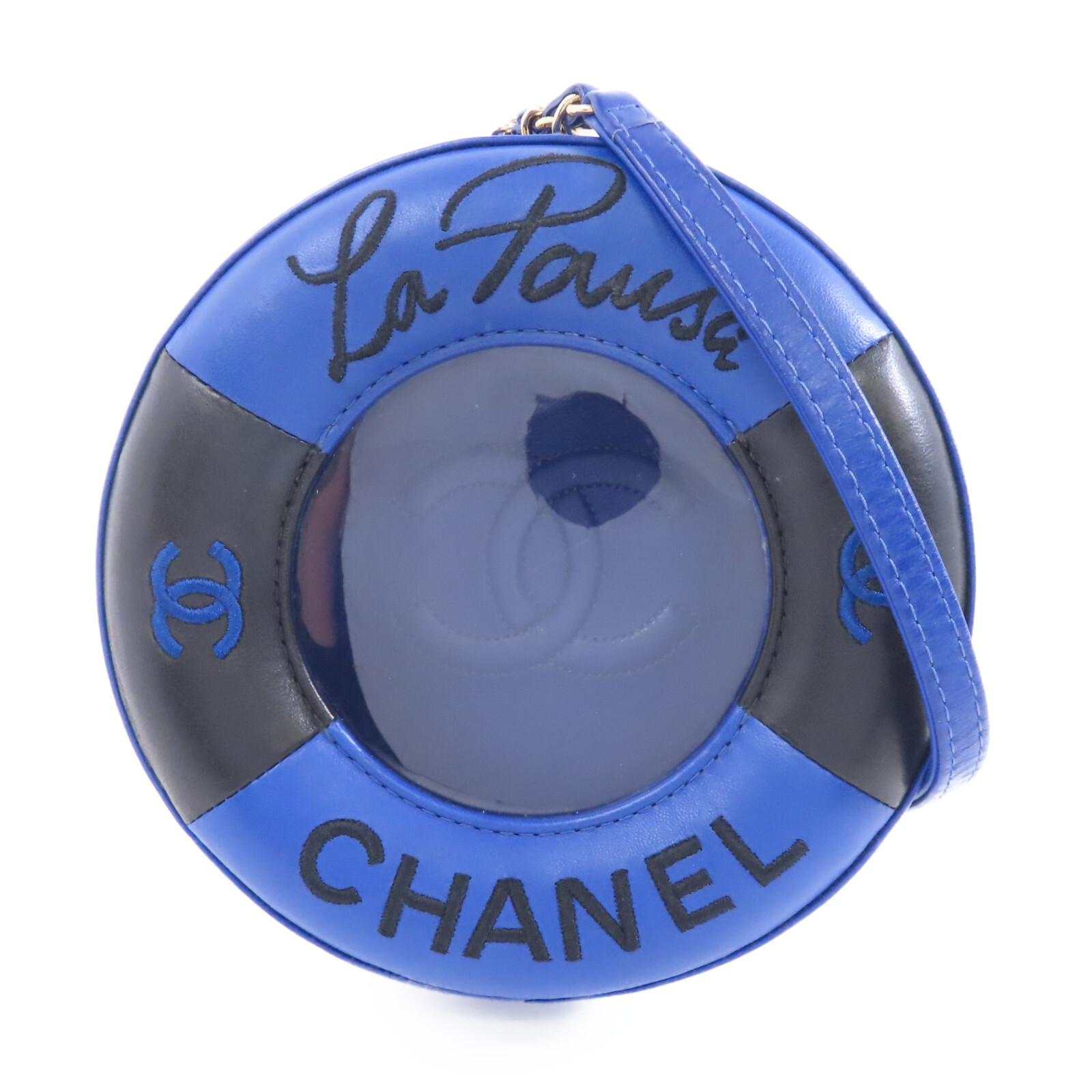 CHANEL Lambskin Leather CC GHW Chain Shoulder Bag in Blue Black AS0209