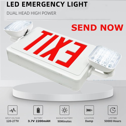 Letrero de salida con cable - Plástico con luces de emergencia, letras rojas, 120/277 V, UL 924 - Imagen 6 de 17