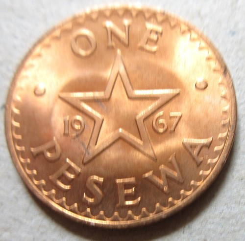 1967 Ghana ONE PESTWA Freedom and Justice Coin. UNC NICE GRADE (W650-51)