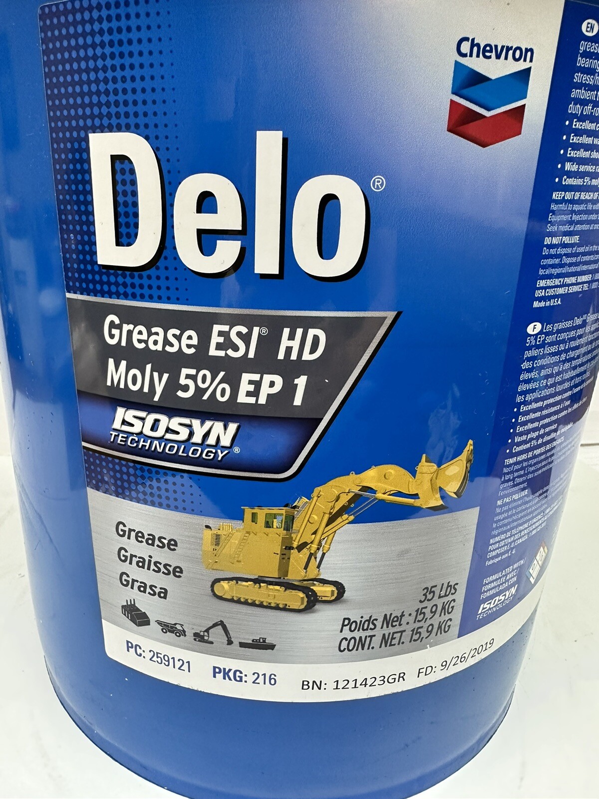 Chevron Delo Grease ESI HD Moly 5, EP1, 35 lb pail eBay