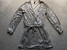 Windsor Chic Sequin Sequined Belted Trench Blazer Cocktail Jacket Cover Dress S