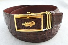 No Jointed - Brown Genuine CROC Leather SKIN MEN'S Belt - W 1.5"