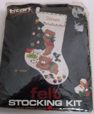 New Vintage Titan felt Sequins Christmas stocking kit 15" Teddy bear tree