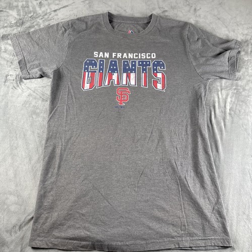 San Francisco Giants American Flag Majestic Gray T-Shirt Size Medium - Picture 2 of 7