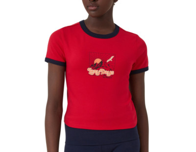 Cotton:On Women's Fitted Rib Graphic Longline Tee Lazy Days Crimson Size M NEW