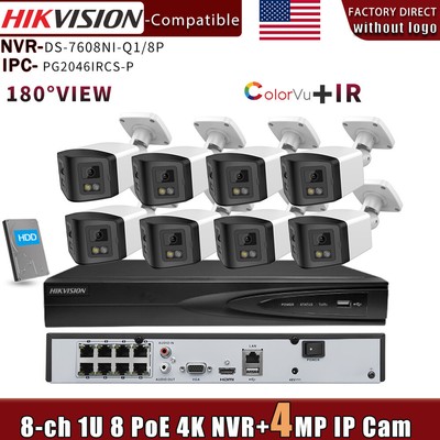 Hikvision DS-7608NI-Q1/8P NVR Dual Light 180 View 4MP IP Camera System CCTV Lot 