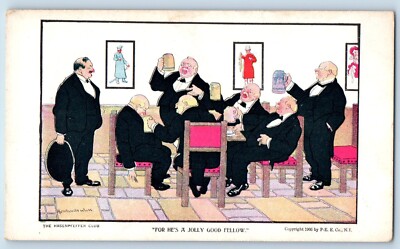 Wall Artist Signed Postcard Drunk Men Drinking Beer For He's Jolly Good Fellow