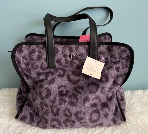 Kate Spade Tote Purse Bag Morley Leopard Furry Fleece Purple Multi - Bild 1 von 11