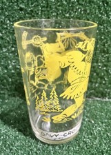 RARE Vintage 1960s Davy Crockett Yellow Painted 10oz Drinking Glass Indian Foe