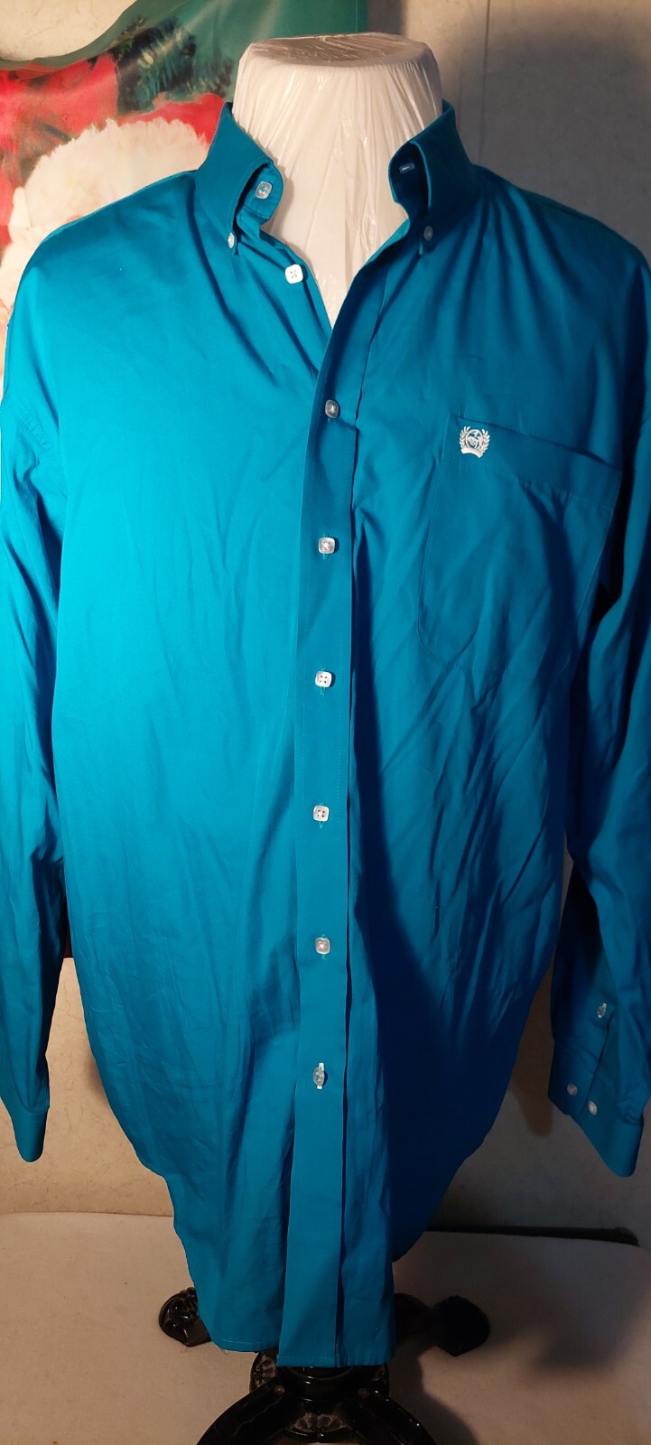 Cinch Solid Teal Long Sleeve Button Down Shirt Si… - image 1