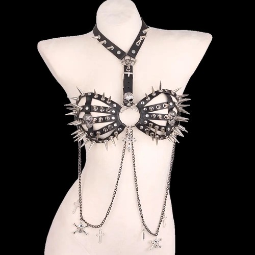 Harajuku Skull Spike Studded Rivet Grunge BDSM E-Girls Punk Rock Y2K TOPS Cross - Picture 14 of 15