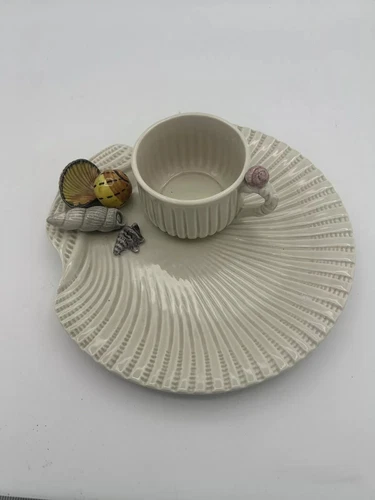 Vintage Fitz Floyd Coquille Seashell 9" Salad Dessert Dinner Plate Mug Cup Set E