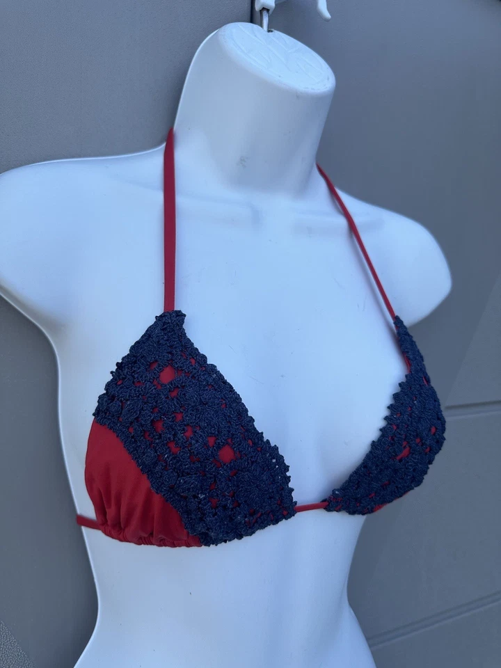Blue Life Mirage Red & Black Lace Overlay Bikini Swimsuit Triangle Top Sz L NWT - Image 2 of 4