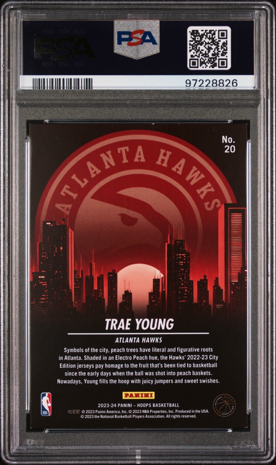 2023-24 NBA Hoops- Trae Young- City Edition #20 Hyper Gold /10 PSA8 view 2