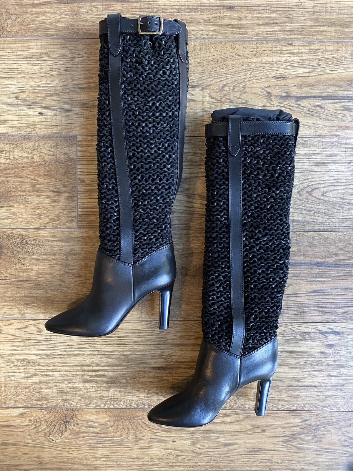 Stivali al ginocchio Saint Laurent Kim 90 intrecciati neri UK2 nuovi