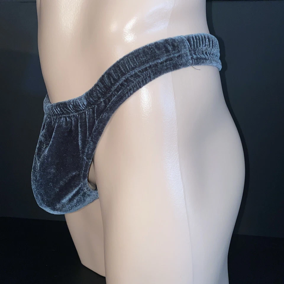 Vintage Intimo Soft Crushed Velvet Charcoal Grey Pouch Thong Size Small - Image 2 of 4