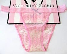 VICTORIA'S SECRET Velvet Hearts Tanga String Bikini Panty VS Pink White S SMALL