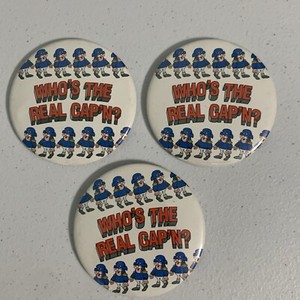 Three 1991 Who's the Real Cap'n? Pinback Button, Cap'n Crunch Contest Promotion